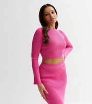 New Look Petite Mid Pink Ribbed Knit Crop Jumper